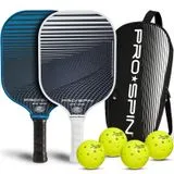 PRO-SPIN Carbon Fiber Pickleball Paddles 2-Player Set | Blue/White
