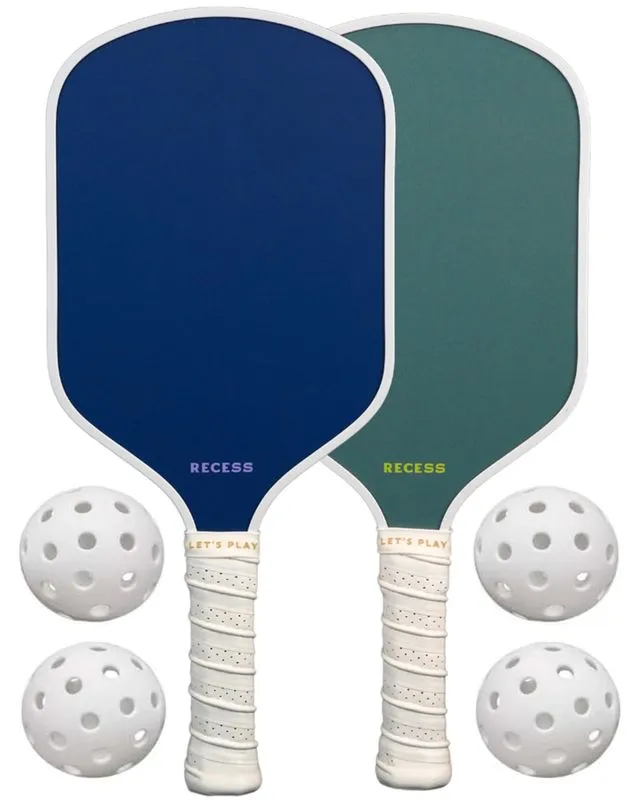 Recess Pickleball Starter Set Blue/Green with two paddles and four balls